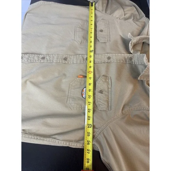 Rasco FR Flame Resistant Shirt Men XL Khaki Button Up Work Shirt Thrashed‎ - Picture 11 of 12